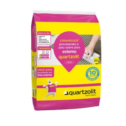 Argamassa Porcelanato e Piso sobre Piso Interno e Externo 20kg Cinza Cimentcola Quartzolit