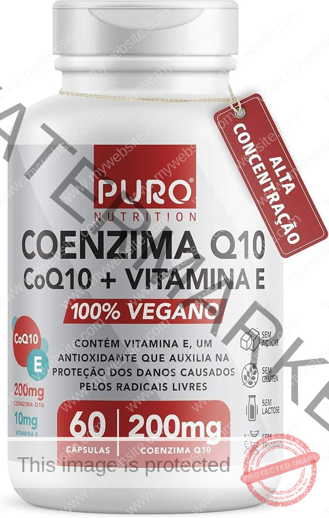 Coenzima Q10 200 mg Puro Nutrition + Vitamina E, CoQ10, 60 Cápsulas, Suplemento Vegano Coenzima Q10 200 mg Puro Nutrition + Vitamina E, CoQ10, 60 Cápsulas, Suplemento Vegano - Imagem 1