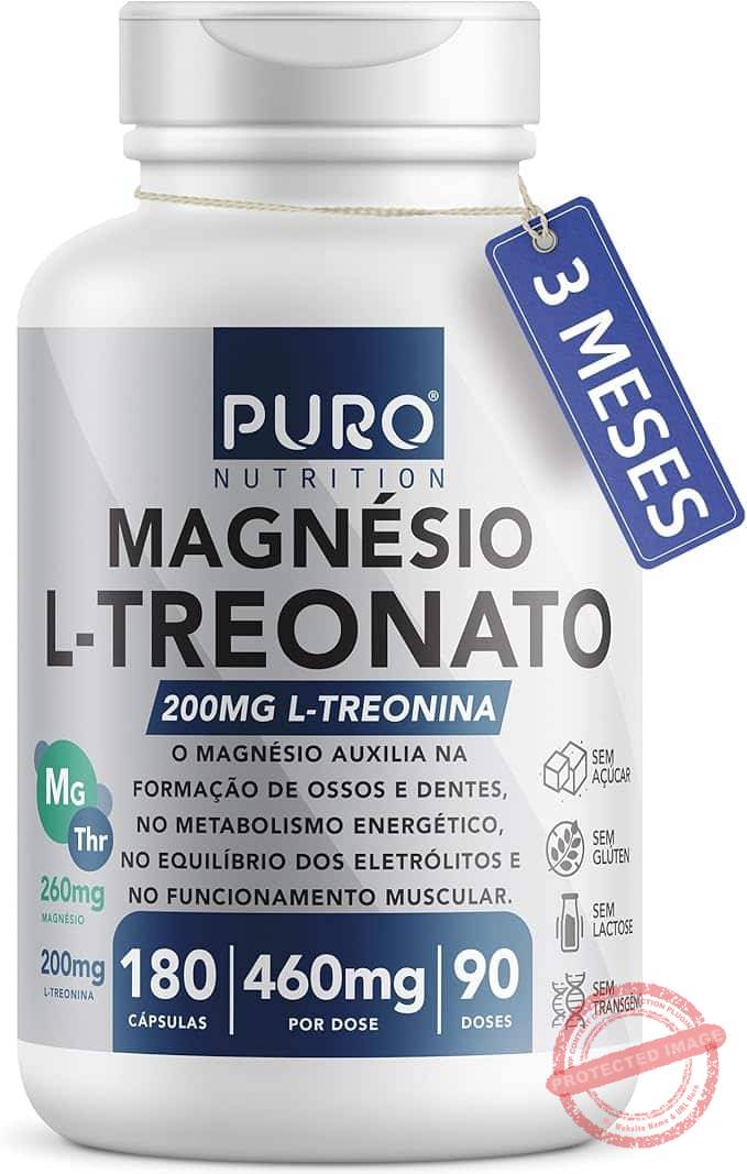 Magnésio L-Treonato Puro Nutrition + Quelato, Alto Teor de Magnésio por Porção, 180 Cápsulas Magnésio L-Treonato Puro Nutrition + Quelato, Alto Teor de Magnésio por Porção, 180 Cápsulas - Imagem 1