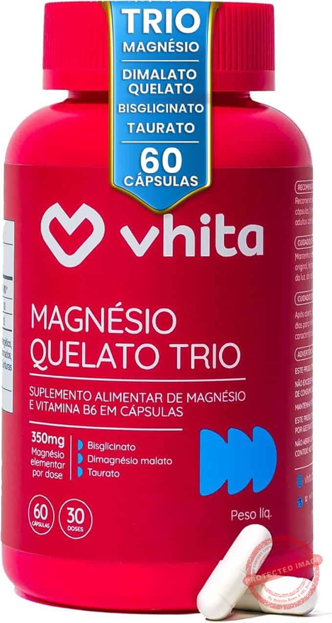 Magnésio Quelato Trio, Dimalato, Bisglicinato e Taurato com Vitamina B6 350mg Vhita 60 Cápsulas Magnésio Quelato Trio, Dimalato, Bisglicinato e Taurato com Vitamina B6 350mg Vhita 60 Cápsulas - Imagem 1