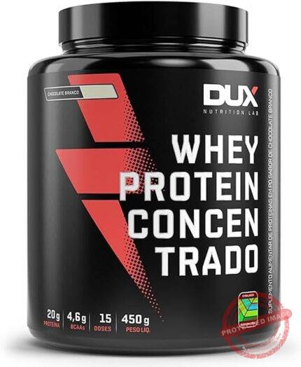 Whey Protein Concentrado Chocolate Branco Pote 450g – Contribui para o Ganho Muscular Hipertrofia – Dux Human Health