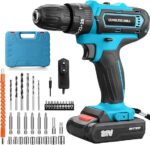 Parafusadeira e Furadeira à Bateria 21V com 2 Baterias e Carregador, 2 Velocidades Variáveis, Luzes LED, Kit de 25 Acessórios e Maleta, Conjunto Completo para Perfuração e Parafusamento, Azul