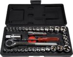 Stalwart Conjunto de chaves catraca de 40 peças – Kit de soquete sextavado métrico e padrão de 6 pontos – Conjunto de ferramentas com torque combinado e alças isoladas